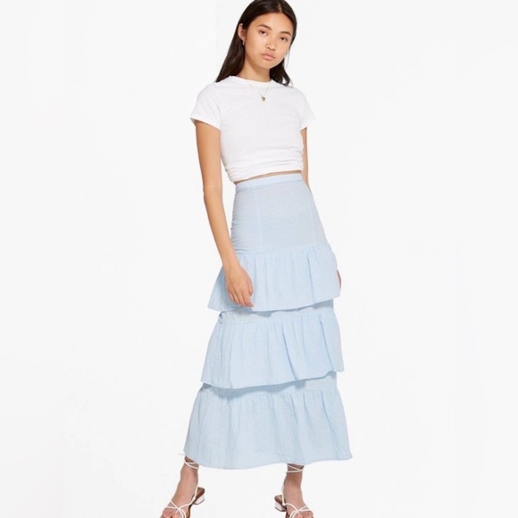 Capulet Dresses & Skirts - Capulet Lalaine Tiered Ruffle Baby Blue Textured High Waist Maxi Skirt Sz M